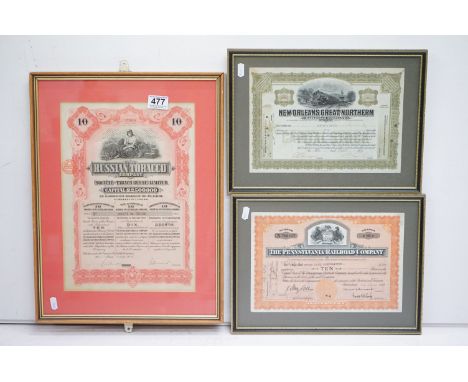 New Orleans Great Northern Railroad Company share certificate, dated 14th January 1927, A870, 20 x 29cm, The Pennsylvania Rai
