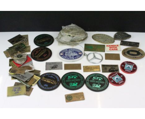 Collection of vintage rally badges to include Castle Combe, Bromyard Gala, West Bay West Dorset vintage tractor and stationer