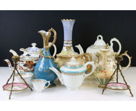 Collection of 19th Century and later ceramics (mostly teapots) to include Worcester Grainger Convolvulus teapot, Royal China 