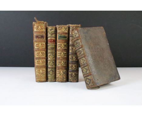Books - Five 17th &amp; 18th century French religious leather-bound books to include 'Abrege De L'Histoire De France' (Dernie
