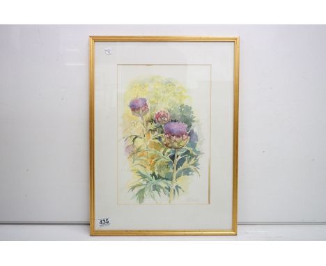 G R Smith, watercolour of thistles, 30 x 26cm, framed and glazed 