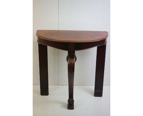 19th century Mahogany Demi-lune Console Table with scrolling carved cabriole leg to front, 81cm long x 46cm deep x 84cm high 