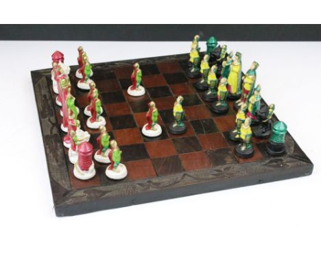 Medieval style chess set with ebony playing board 