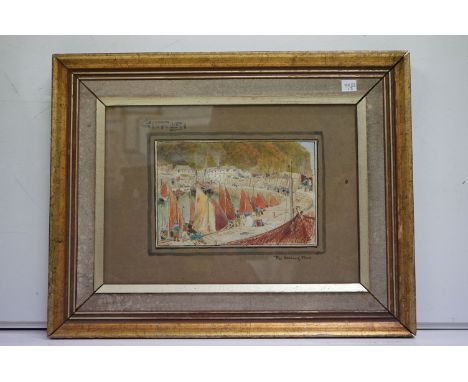 A Cornish school vintage water colour of Clovelly Harbour titled ‘The Herring Fleet’ monographed G.A, 14.5 x 21.5cm 