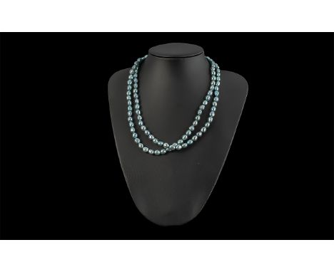Pale Aqua Blue Baroque Pearl Necklace, a long rope of cultured fresh water pearls, 39 inches (97cms) long, the take on a clas