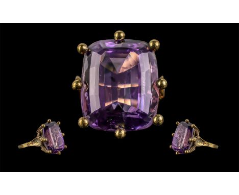 18ct Gold Superb Large Single Stone Amethyst Set Statement Ring. Not Marked but Tests High Ct Gold. The Faceted Amethyst of S