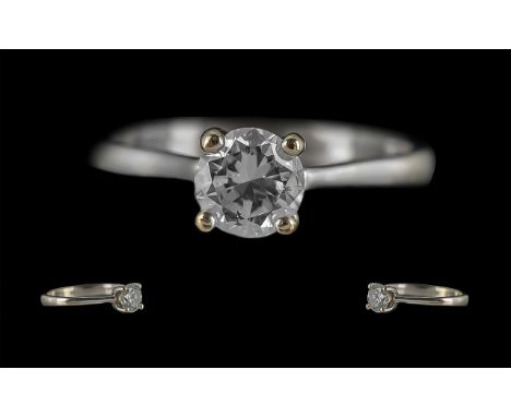 Ladies - Excellent Quality 18ct White Gold Single Stone Diamond Set Ring. Full Hallmark to Interior of Shank. The Round Brill