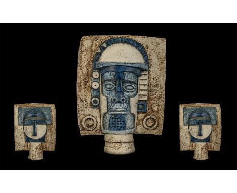 Troika Scarce Marked 'Aztec Mask' by Avril Bennet, 1973 - 1979, 10 inches (25cms) high; excellent condition