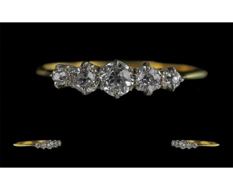 Ladies 1920's 18ct Gold 5 Stone Diamond Set Ring. Marked 18ct to Shank. The Old European Cut Diamonds of Excellent Colour / C