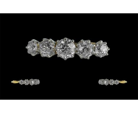 1920s Ladies Attractive Five Stone Diamond Set Ring, marked 18ct to shank, the semi-cushion cut diamonds of excellent colour 