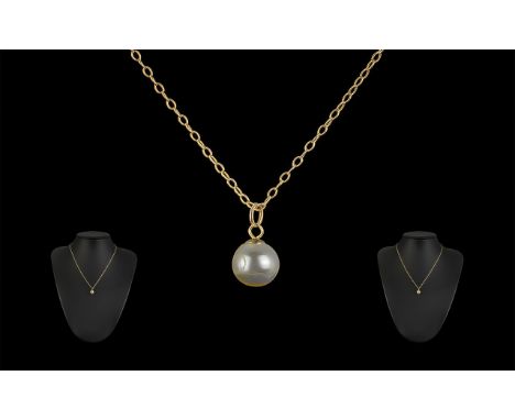 Pearl Drop 9ct Necklace, suspended on a chain.