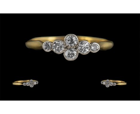 Antique Period - Attractive 18ct Gold Petite Diamond Set Ring. Excellent Form, Gold Marks to Interior of Shank. The Pave Set 