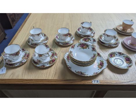 Royal Albert Country Rose Tea Service - To Include 6 Soup Bowls, 6 Side Plates, 6 Saucers, 6 Cups, 1 Sandwich Plate & Sauce D