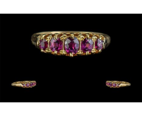 Edwardian Period 1901 - 1910 Pleasing 18ct Gold Five Stone Ruby Set Ring, fully hallmarked for Birmingham 1903 to shank; the 