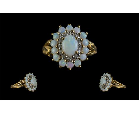 Ladies 9ct Gold Attractive Opal and Diamond Set Ring of pleasing design, marked 9ct to shank; well matched opals and diamonds