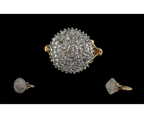 Ladies - Attractive 9ct Gold Diamond Set Cluster Ring. Full Hallmark to Shank. Diamonds of Excellent Sparkle, Est Diamond Wei