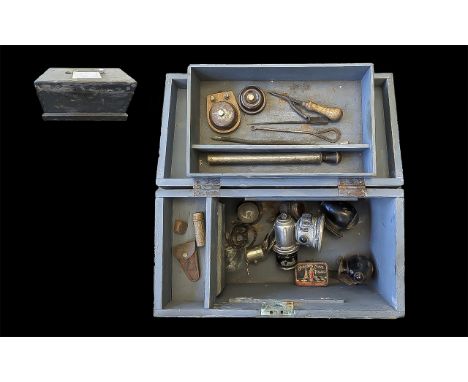 Vintage Tool Box containing assorted tools and other items.  Box measures 19'' x 10'' x 10''.