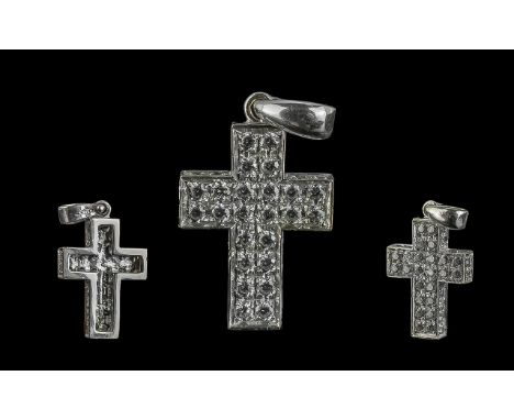 18ct White Gold Diamond Set Cross Pendant - Marked 18ct (750) Set With 40 Round Brilliant Cut Diamonds Of Good Colour &amp; C