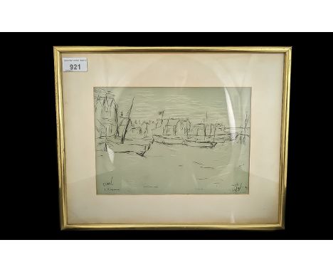 Laurence Stephen Lowry (1887-1976), "DEAL BEACH SKETCH" lithograph, Fine Art Trade Guild blind stamp, published by Venture Pr