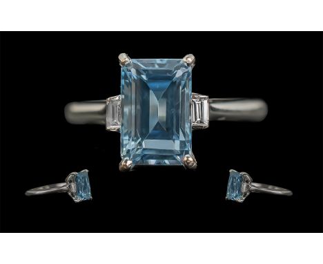 Ladies 18ct White Gold Excellent Quality Aquamarine and Diamond Set Dress Ring, Marked 18ct to Interior of Shank. Top Quality