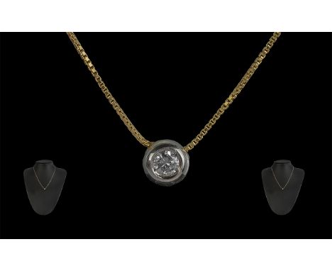 18ct Gold Good Quality Single Stone Diamond Set Pendant Drop - Necklace. Marked 750 - 18ct. The Pave Set Round Diamonds of Go