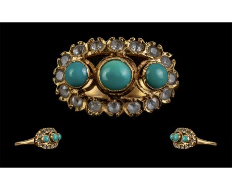 Victorian Period - 18ct Gold Turquoise and Diamond Set Dress Ring. Not Marked but Tests High Ct Gold. The Turquoise of Excell