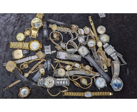 Box of Assorted Watches, leather and bracelet straps, including Longines, Gucci, Omega, Fossil, Timex, Kenneth Cole, Oasis,  