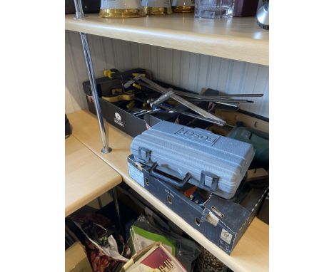 4 Boxes Of Tools - To Include, Belt Sander, Grinder, Circular Saw and Quick Release Clamps etc...