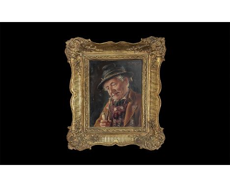 Kirchner, Otto 1887 Eckartshausen (Werneck) - 1960 Munich,  portrait of a man in Bavarian costume smoking with a pipe. Painti