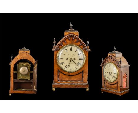 Regency Mahogany Repeating Bracket Clock, by James Scott, of Gothic style.  Enamel dial with Roman numerals, marked J Scott L