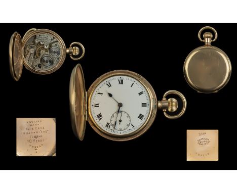 Gold Filled - Keyless Swiss Made Full Hunter Pocket Watch, To be of Two Plates of Gold with Composition Between and to Wear 1