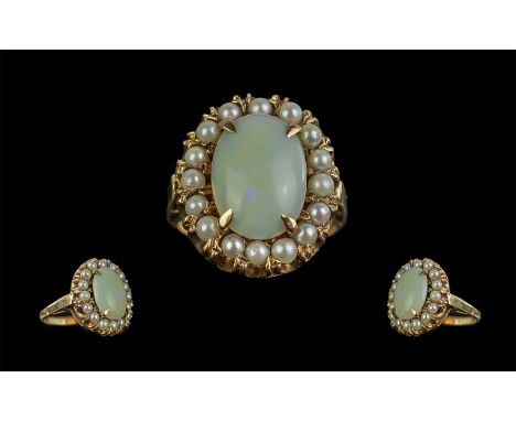 Ladies - Excellent 9ct Gold Opal and Pearl Set Ring, Excellent Shank / Setting. Full Hallmark to Interior of Shank, London 19