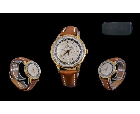 Breitling 18ct Gold and Steel Cased Unitime Automatic Twenty One Ruby Wrist Watch, circa 1960s, features World Time Zone, wit