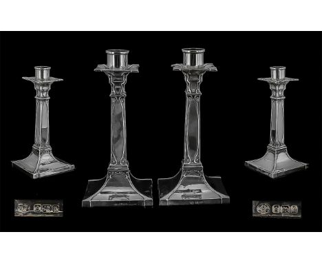 Art Nouveau Fine Quality Pair of Sterling Silver Candlesticks, Pleasing Style / Design. Hallmark Sheffield 1912, Maker Willia
