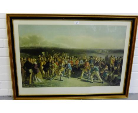 After Charles Lees R.S.A The Golfers 'The Grand Match played over St. Andrew's Links',  Coloured engraved print, framed, 90 x