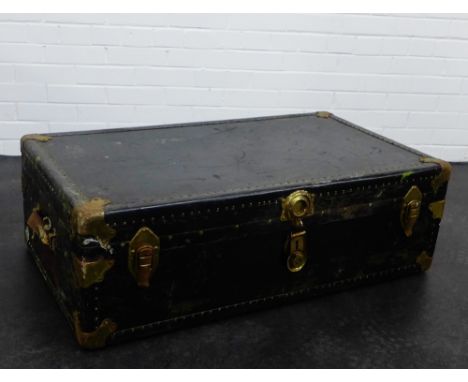 A vintage brass bound storage trunk, 35 x 102cm 