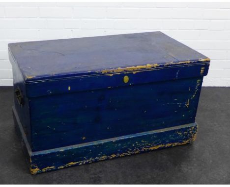 A pine blue painted storage trunk, 33 x 95cm 