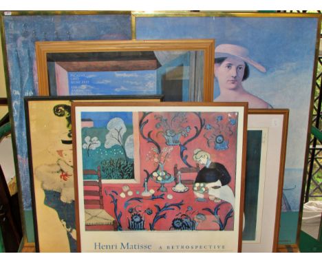 Six framed posters and prints to include: 'Henry Matisse - A Retrospective' at The Museum of Modern Art, New York, 1993, 68 x