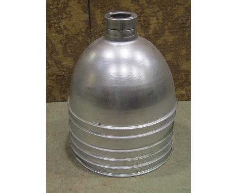 A set of six industrial domed aluminium ceiling pendant light shades, 38cm high x 47cm diameter 