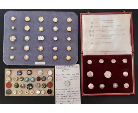 A collection of approx 60 stud buttons including engraved white metal studs, enamel and mother of pearl, together with a demo
