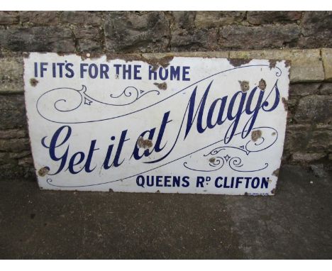 A vintage rectangular enamel sign advertising 'Get it At Maggs' 66 cm x 122 cm wide 