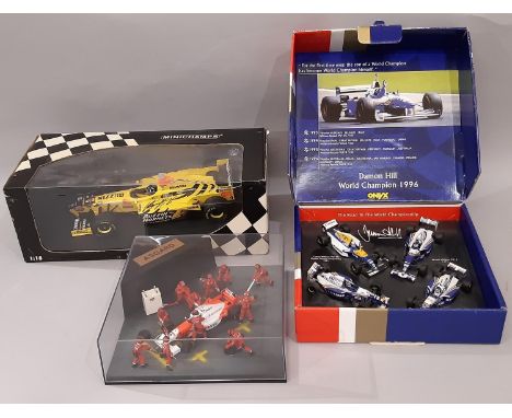 Formula 1 interest: a Minichamps 1:18 scale boxed model Honda racing car signed by Damon Hill, a Limited-Edition set 'Damon H