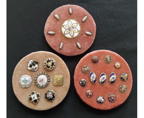 A collection of 28 enamel buttons from 19th to early 20th century including a set of 7 small oval enamels, 3 ovals with flora