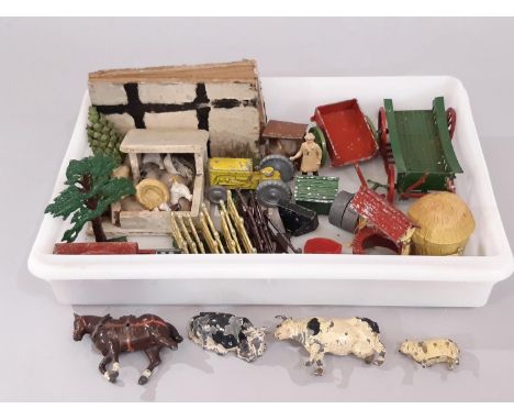 A collection of 1940's Britain's type hollow cast lead farm toys including a horse drawn cart by Charbens, fencing by Taylor 