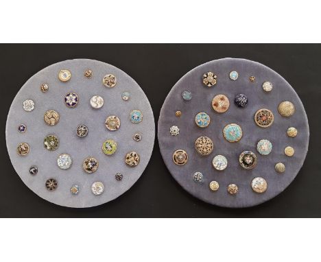 A collection of fifty 19th-20th century enamel buttons of various styles and sizes including buttons with piercing, gilding a