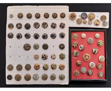 A collection of 70 round decorative buttons, all metal based  including enamel work, pierced buttons, gilding etc 