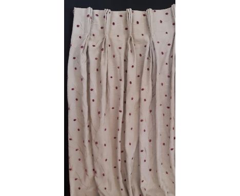 One pair of good quality curtains bespoke made by John Lewis in 'Perry' fabric by Voyage, in the 'plum' colourway, lined and 