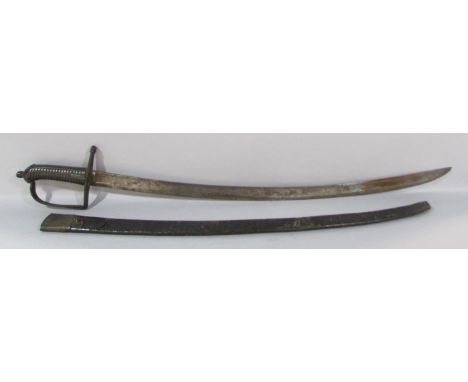 French model 1767 Briquet Grenadier's hanger/ sword with leather scabbard (with hole at tip) 81.5cm overall, blade 68.5cm 