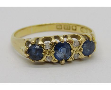 Antique 18ct sapphire and diamond ring, maker 'NBs', Birmingham, size O/P, 2.6g 