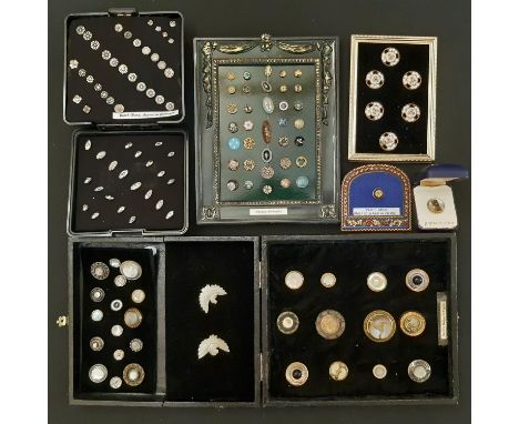 A mixed collection of antique and later finely worked  decorative buttons including 35 miniature enamels, a set of 5 pierced 